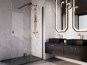 BESCO - Walk-in sprchovací kút VAYO BLACK - Farba rámu zásteny - Hliník čierny, Rozmer A - 110, Rozmer C - 200, Smer zatváranie - Univerzálny Ľavé / Pravé, Výplň - Číre bezpečnostné sklo - 8 mm BCVAYO110BC