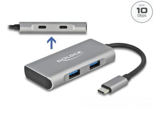 DeLock Externý USB Hub 10Gbps USB-C (M) - 2x USB-C amp; 2x USB-A strieborná (63260)