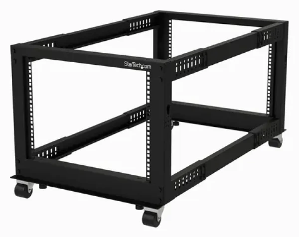 StarTech Otvorený rack 8U mobilný / Otvorený rozvádzač / 4-stĺpikový / nastaviteľná hĺbka 22-40" / nosnosť 544 kg (4POSTRACK8U)