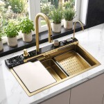 REA - Multifunkčný oceľový drez 10 v 1 Alonzo Brush Gold ZLE-06419