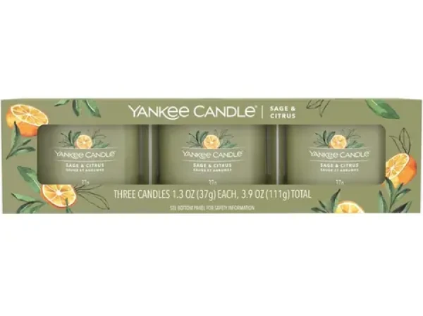 Yankee Candle Sage amp; Citrus - Sada votívnych sviečok plnených v skle 3x 37g / doba horenia: až 3x 10h (5038581125381)