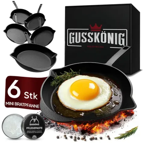 GUSSKÖNIG Sada liatinových panvičiek 6× 13,7 cm / Sada liatinových panvičiek / vypálené / do rúry aj na gril (GK-53)