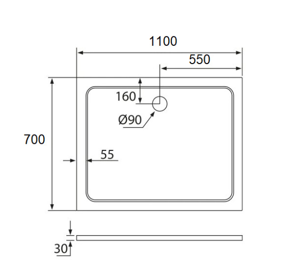 H K - THOR Sprchová vanička z liateho mramoru, obdĺžnik, 110x70x3 cm SE-THOR-11070