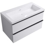 CERANO - Kúpeľňová skrinka Velora - biela matná, úchytka čierna + umývadlo z lit. mramoru Ovo - biela lesklá - 80,5x58x46,5 CER-979986