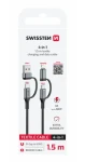 Swissten Textilný dátový kábel 4v1 60W USB-C/USB-A/Lightning 1.5m čierna (74501102)
