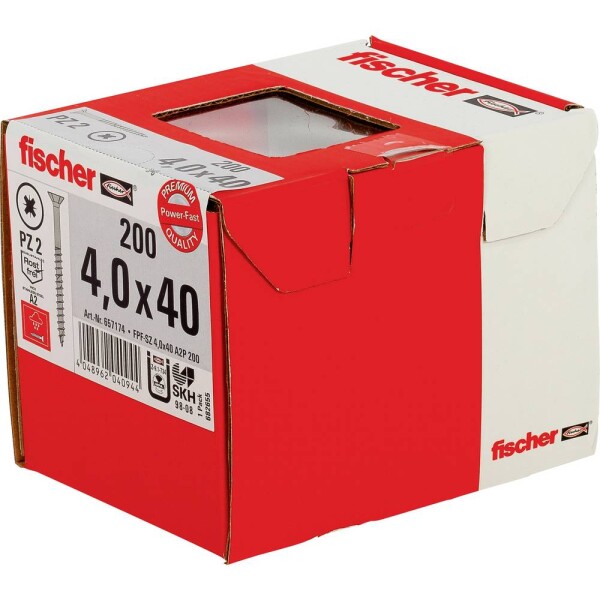 Fischer 657174 skrutka zo zápustnou hlavou 4 mm 40 mm krížová dražka Pozidriv glavanizované zinkom 200 ks; 657174