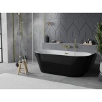 MEXEN/S - Oval Slim voľne stojaca vaňa nástenná 170 x 80, biela/čierna, sifón a prepad zlatá 52661708075-50