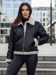 Dámska kožená bunda s ovčou kožušinou SHEREB black FashionStreet TY4756z XL
