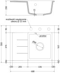 MEXEN/S MEXEN/S - Ben granitový drez 1 s odkvapkávačom pravý 600 x 500 mm, čierna kropenatá, sifón zlatá 6523605000-76-G