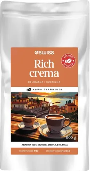 4Swiss Rich Crema 500 g / Zrnková káva / čerstvo pražená (5906496181122)