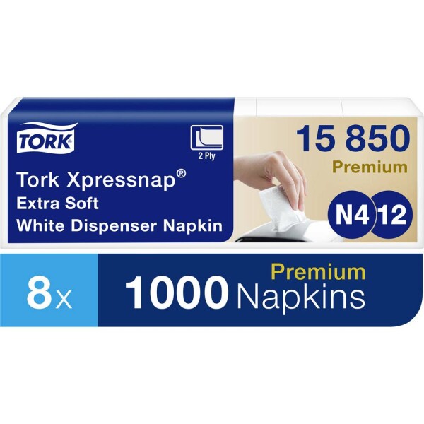 TORK Xpressnap® papierový obrúsok 15850 8 ks; 15850 - Tork servítky vhodné do dávkovača 1/2 ohyb 2 V 21 6x16 5cm Prémium Interfolded 1000ks