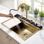 REA - Multifunkčný oceľový drez 10 v 1 Alonzo Brush Gold ZLE-06419