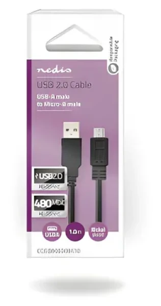 Nedis USB 2.0 kábel čierna / Kábel / USB-A - Micro-B / 480 Mbps / 1 m (CCGB60500BK10)