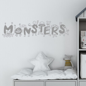 Veselá Stena Samolepka Monsters Farba: šedá, Veľkosť: 80 x 23 cm