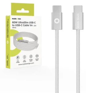 Mobile Origin CB11 UltraSlim biela / Dátový kábel / USB-C na USB-C / 60 W / 1 m (MO-USC-CB11-WHT)