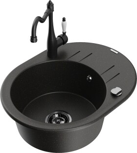 MEXEN/S MEXEN/S - Kevin granitový drez 1-miska s odkvapkávačom vrátane batérie Carla, čierna/zlatá metalik 6517-75-670700-70-B