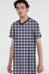 Vamp - Bavlnená kockovaná pánska nočná košeľa 20624 - Vamp blue oxford M
