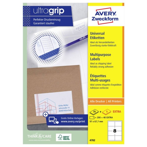 Avery-Zweckform 4782 97 x 67.7 mm papier biela 240 ks trvalé univerzálne etikety atrament, laser, kópie; 4782
