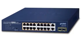 Planet PoE switch 16- Port GE 802.3at / Switch / Unmanaged / 2x GE + 2x SFP uplink / 185W / 19" rack (GSD-2022P)
