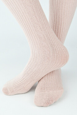REBROVANÉ KOCKOVANÉ PANČUCHY RB011 6-11 ROKOV Růžová 128-134