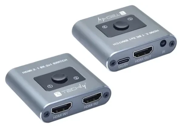 Techly HDMI-2128KT sivá / HDMI prepínač / 2x HDMI vstup / 1x HDMI výstup / 8K 60 Hz / diaľkové ovládanie (IDATA-HDMI-2128KT)