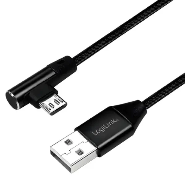 LogiLink USB-A - Micro-USB 1m čierna / Kábel / opletený / uhlový 90 ° / USB 2.0 (CU0142)