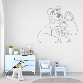 Veselá Stena Samolepka Máša a medveď Farba: šedá, Veľkosť: 100 x 90 cm