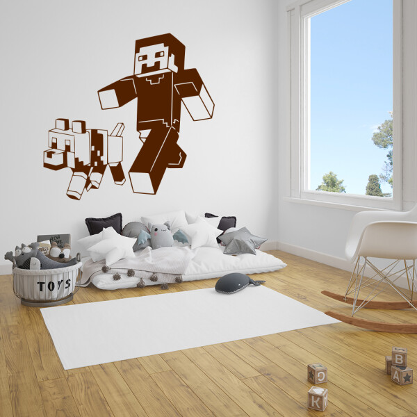 Veselá Stena Samolepka Minecraft so psom Farba: hnědá, Veľkosť: 100 x 97 cm