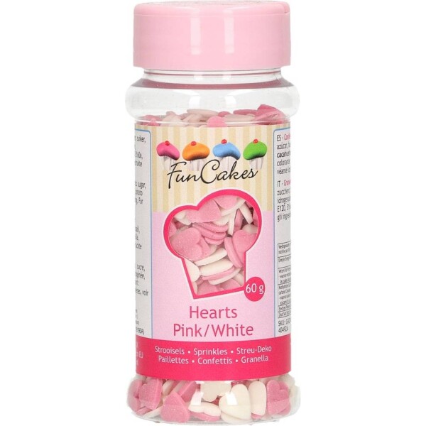 Cukrové srdíčka bílo růžová 60 g - FunCakes - FunCakes