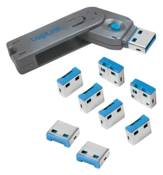 LogiLink AU0045 modrá / Blokovač USB portov / 8 ks + kľúč / USB Typ-A (AU0045)