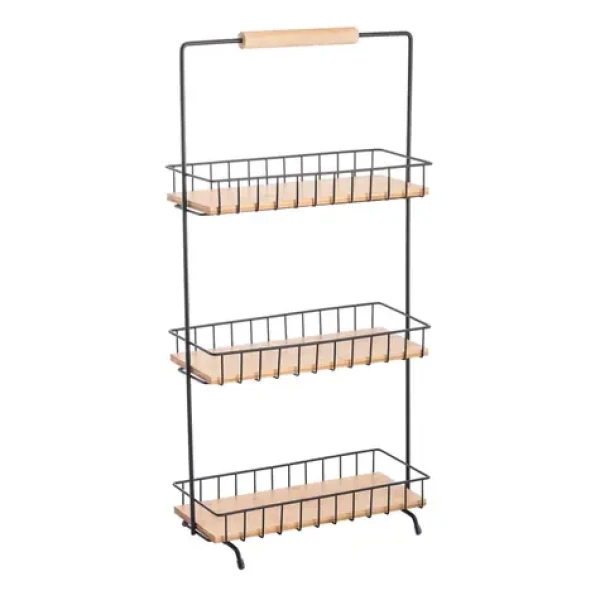 MSV ELIE 3 poschodový kuchynský stojan čierny / oceľ / bambus (3700703996286)