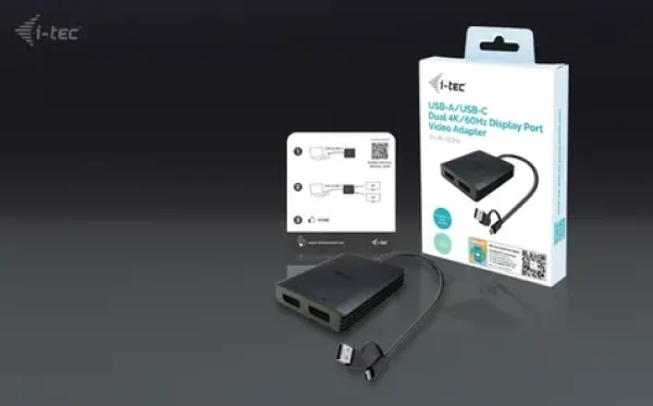 I-TEC adaptér USB-A a USB-C Dual 4K DP čierna / Redukcia / 2x DisplayPort / 4K 60Hz / 0,27 m (CADUAL4KDP)