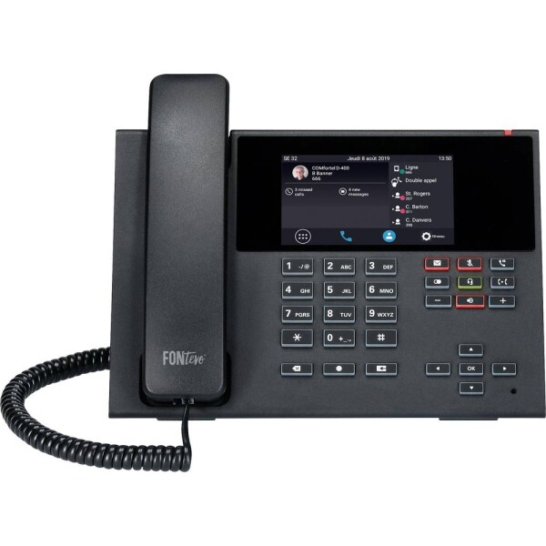 Auerswald COMfortel D-400 šnúrový telefón, VoIP záznamník, handsfree, PoE, konektor na slúchadlá dotykový farebný displej čierna; 90262