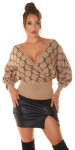 Sexy wrap look sweater with V-Neck Einheitsgroesse