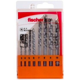 Fischer D-S 543027 sada špirálových vrtákov do kameňa 8-dielna 3 mm, 4 mm, 5 mm, 6 mm, 7 mm, 8 mm, 9 mm, 10 mm valcová stopka 1 sada; 543027