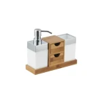 MSV KEA sada 3 ks kúpeľňových doplnkov biela / plast / bambus (3700703918936)