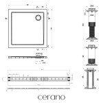 CERANO - Sprchová vanička štvorcová Brio - SMC/minerálny kompozit - štruktúrovaná biela - 90x90x4 + čelný panel + nožičky CER-235302