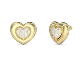 Guess Pozlátené srdiečkové náušnice s kryštálmi LOVE JUBE05459JWYGT/U