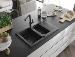 MEXEN/S MEXEN/S - Gaspar granitový drez 1.5 s odkvapkávačom vrátane batérie Flora, čierna kropenatá 6507-76-670401-70-B
