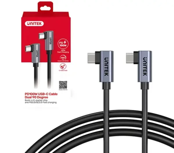 Unitek Kábel USB-C - USB-C lomený čierna / Kábel / USB-C (M) - USB-C (M) / 0,5 m / PD 100W (C14147ABK01-0.5M)
