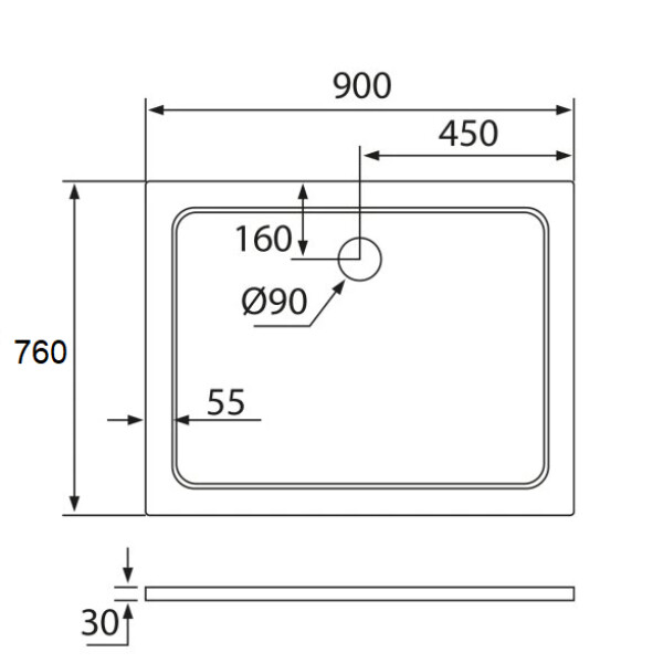 H K - THOR Sprchová vanička z liateho mramoru, obdĺžnik, 90x76x3 cm SE-THOR-9076