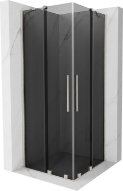 MEXEN/S - Velar Duo sprchovací kút, posuvné dvere 80 x 80, grafit, nikel kartáčovaný 871-080-080-42-97