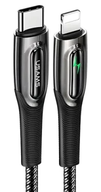 USAMS SJ518USB01 čierna / Dátový kábel / USB-C - Lightning / 20W PD / SMART Power-off / 1,2 m (SJ518USB01)