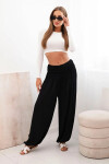 Dámske viskózové nohavice so širokými nohavicami a volánmi čierne UNI