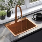 REA - Oceľový drez Liam BRUSH COPPER s kuchynskou batériou KPL-06050