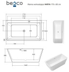 BESCO - Voľne stojaca vaňa VARYA biela - Farba - Biela, Farba sifónu - Biela, Rozmer vane - 170 × 80 cm VANVARYA170W