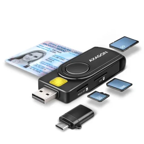 Axagon CRE-SMP2A, USB-A + USB-C PocketReader 4-slot čítačka SMART card (eObčanka) + SD/microSD/SIM (CRE-SMP2A)