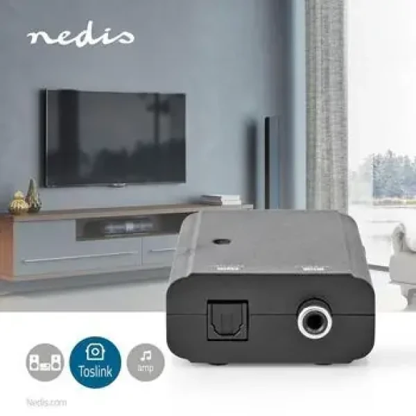 Nedis prevodník digitálneho audia čierny / Audio prevodník / S/PDIF vstup / Toslink výstup / USB napájanie (ACON2505BK)