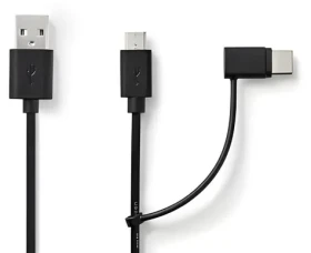 Nedis USB-A - Micro-B/USB-C čierna / USB kábel / 2v1 / USB 2.0 / 480 Mbps / 1 m (CCGL60610BK10)