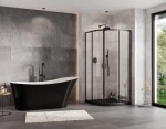 BESCO - Set kút ZARYA BLACK + vanička AXIM STONE EFFECT - FARBA rámu - Čierna, Rozmer A - 80 cm, Rozmer B - 80 cm, Výplň - Číre bezpečnostné sklo - 5 mm BCZBAXS80190